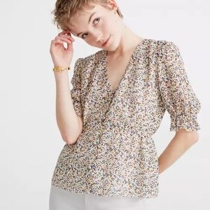 Madewell floral silk peplum puff sleeve